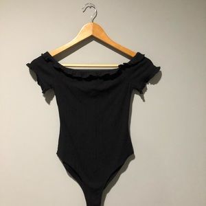 Black off the shoulder body suit